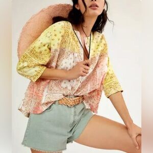 Pilcro by Anthropologie Patchwork Blouse - Yellow, Pink